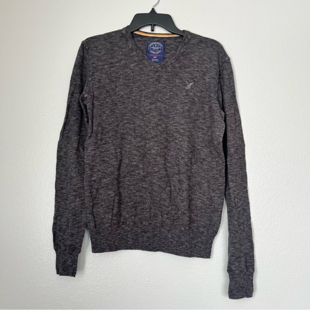 American Eagle Outfitters Men's‎ V Neck Charcoal Grey Long Sleeve Athletic Fit S